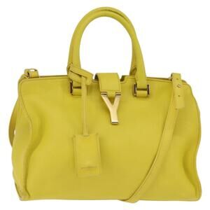 SAINT LAURENT Petit Kabas Hand Bag Leather 2way Yellow Gold Auth BA7092